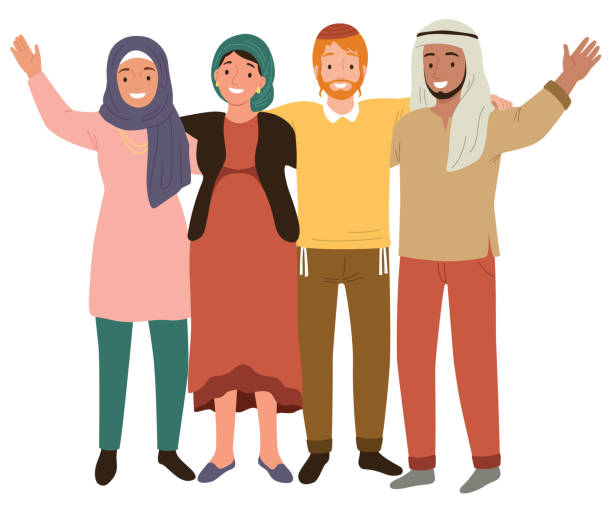 ilustraç�ões, clipart, desenhos animados e ícones de árabes e judeus sendo amigos - kaffiyeh