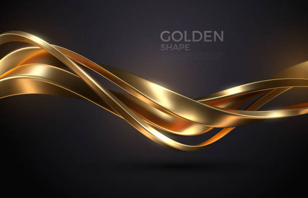 Abstract background with realistic golden metal shape. Fluid golden wave. Intertwined gold shapes. Vector 3d luxurious illustration. Abstract background with realistic golden metal shape. Fluid golden wave. Intertwined gold shapes. Vector 3d luxurious illustration. gold metal stock illustrations
