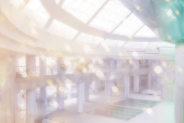Office blurred background in rainbow palette and defocused for presentation, blurred background for your design.