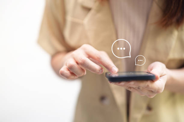 istock Women's hand typing on mobile smartphone, Live Chat Chatting on application Communication Digital Web and social network Concept. 1321005862