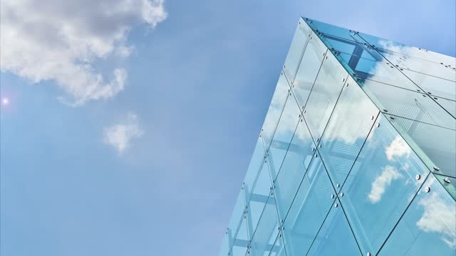 facade of blue glass building