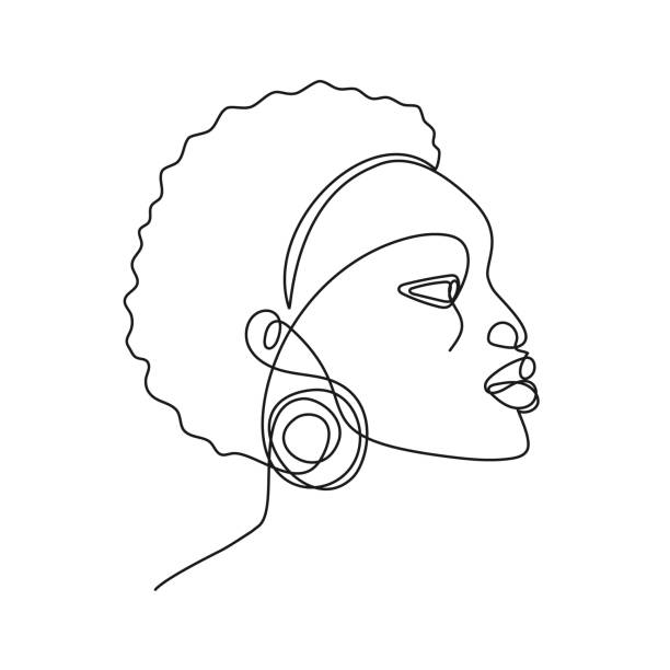 illustrations, cliparts, dessins animés et icônes de femme africaine portrait au trait continu. dessin abstrait d’une ligne de beau visage afro-américain dans un style moderne minimaliste. illustration vectorielle de l’ethnicité afro - black line