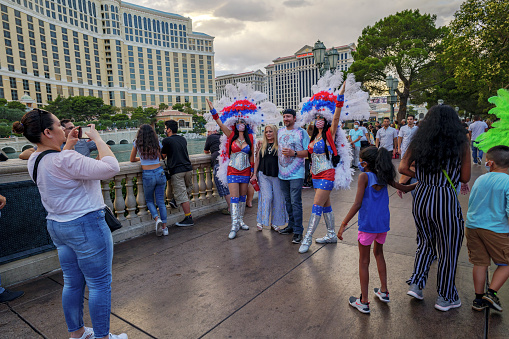 Las Vegas,Nevada, United States - May 30, 2021: Tourists start to flock back to Las Vegas after the Pandemic. As of June 01 2021, all the hotels and casinos in Las Vegas are under no restriction of Covid 19. Las Vegas is one of the most popular tourist destination in the world.