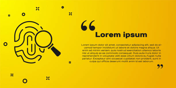 istock Black Magnifying glass with fingerprint icon isolated on yellow background. Identification sign. Vector 1321009716