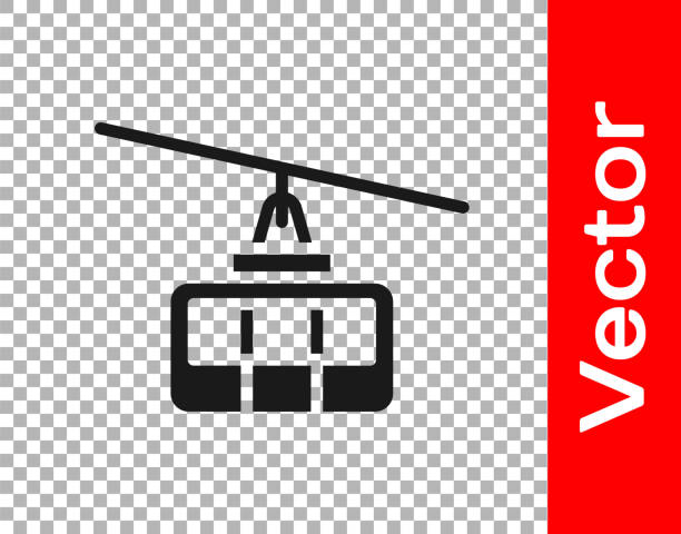 ilustrações de stock, clip art, desenhos animados e ícones de black cable car icon isolated on transparent background. funicular sign. vector - vista aérea de carro recorte