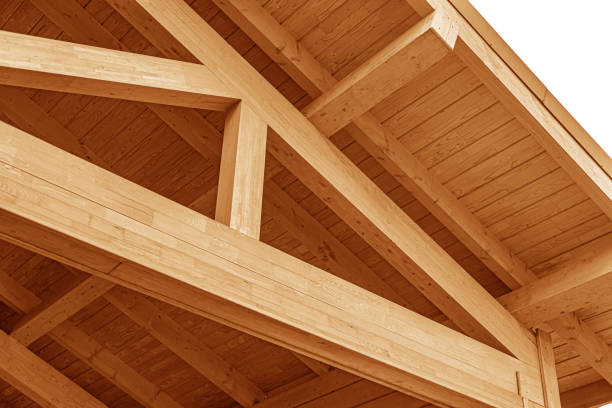 istock Wooden roof structure. Glued laminated timber roof. 1321012602