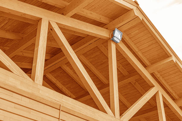 istock Wooden roof structure. Glued laminated timber roof. 1321013472