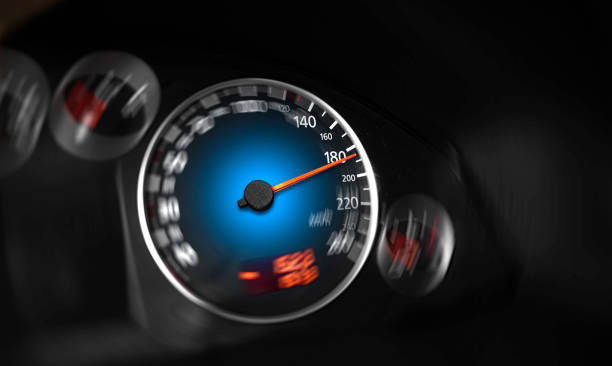 istock The speedometer of a modern car shows a high driving speed. 1321013529