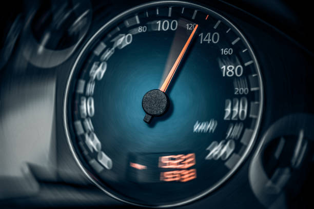 istock The speedometer of a modern car shows a high driving speed. 1321013639