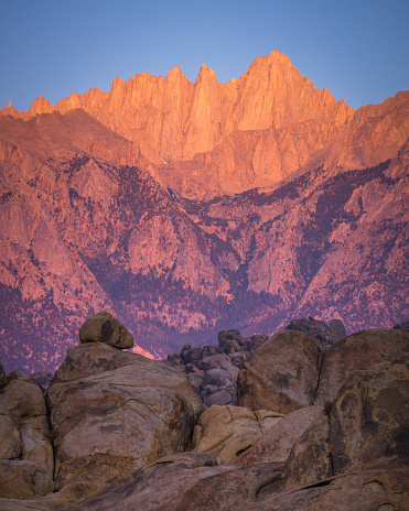 Shot of Mt. Whitney at sunrise from Alabama Hills in Lone Pine, Ca.