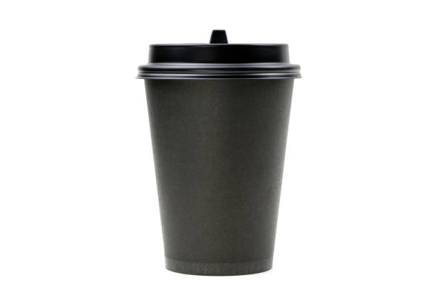 istock Black paper coffee cup isolated on a white background.. Black tea cup isolated.Blank mockup 1321015276