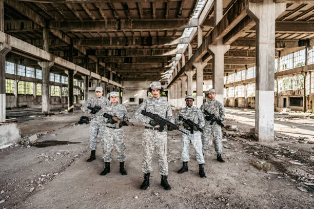 istock Soldier squad team portrait in urban environment 1321015984