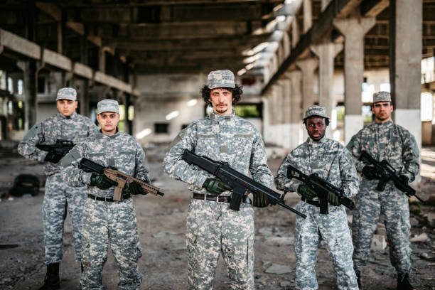 istock Soldier squad team portrait in urban environment 1321016008