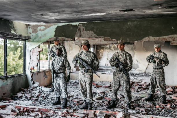 istock Soldier squad team portrait in urban environment 1321016050