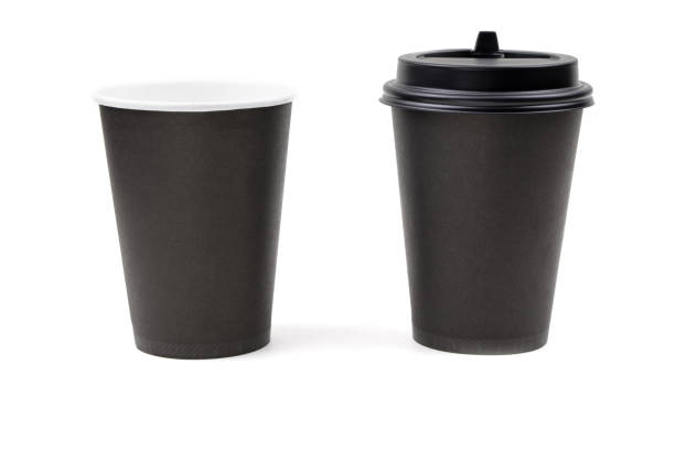 istock Black paper coffee cup isolated on a white background.. Black tea cup isolated.Blank mockup 1321016057