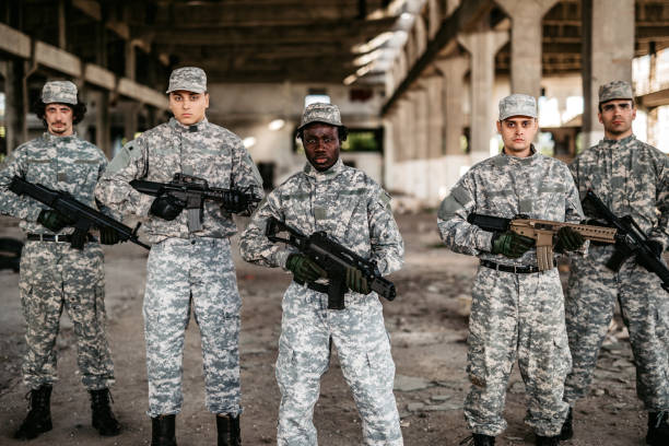 istock Soldier squad team portrait in urban environment 1321016087