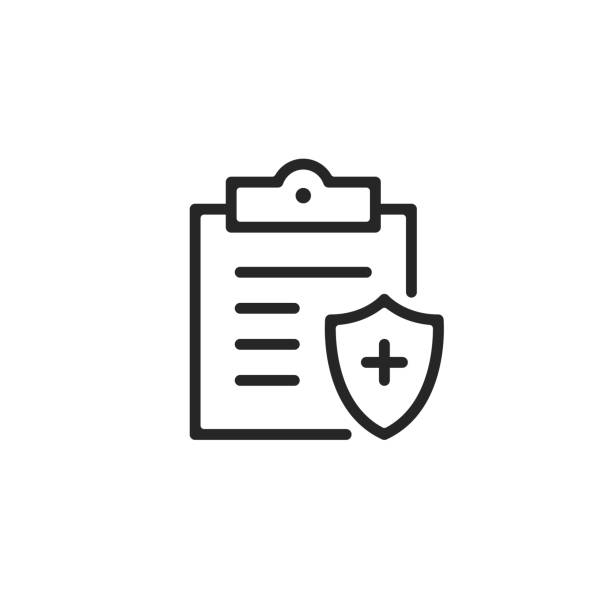 ilustrações, clipart, desenhos animados e ícones de ícone da linha de seguros médicos. seguro de saúde. design de linha fina. ícone vetorial - clipboard symbol computer icon form