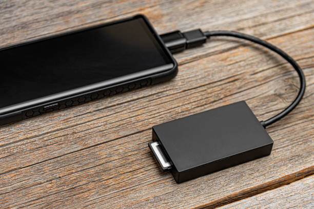 istock Memory card or external hard drive is connected to the smartphone via an OTG cable. 1321017306