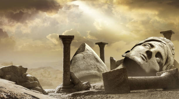 3d render background illustration of ancient greek temple ruins.