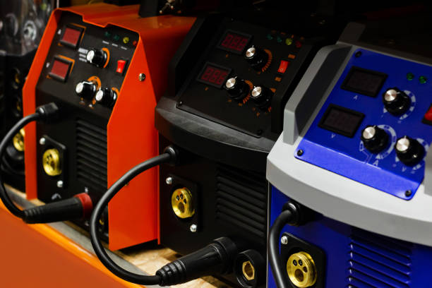 istock Welding inverters standing on construction supply store shelf. 1321018047