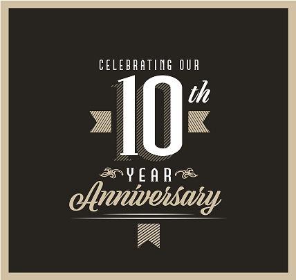 Vector illustration of a Retro and Vintage Year Anniversary Label design beige and black color. Includes vector eps 10 and high resolution jpg.