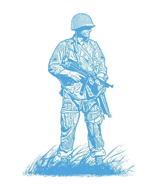 Vector illustration of WWII soldier on Omaha Beach