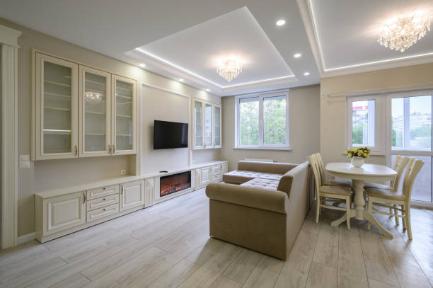 istock Modern large luxurious kitchen and dining room in studio apartment 1321023720