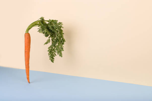 istock Carrot on pastel blue and yellow background. 1321023946