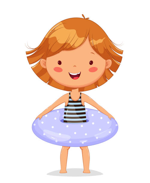 ilustrações de stock, clip art, desenhos animados e ícones de cute little girl with inflatable ring - swimwear child inner tube little girls