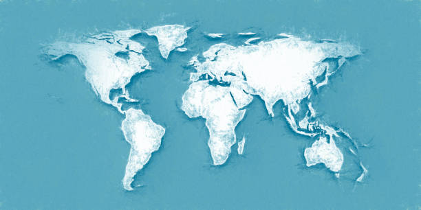 istock Abstract watercolor painted world map. 1321030553