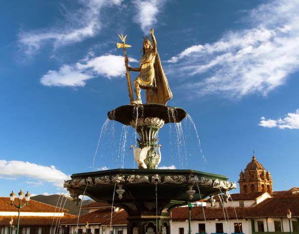 Statue of Inca Pachacutec on fountain, Cusco or Cuzco