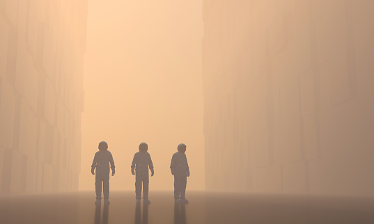 Team of scientists on an empty city