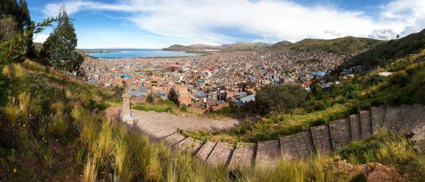 istock Puno city and Titicaca lake panoramic view from Peru 1321034424