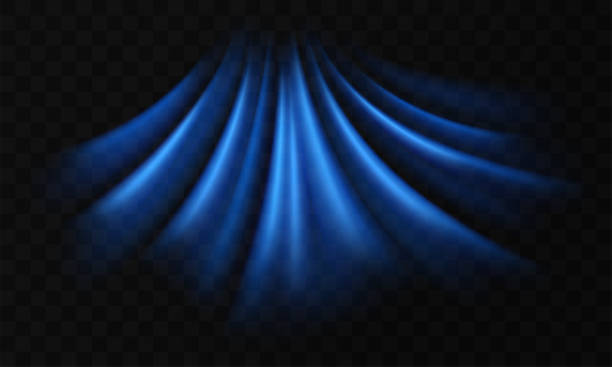 コンディショナーからの冷気流の模倣。青い光線で孤立した光の効果。汚染粒子からの空気の加湿と浄化 - blowing点のイラスト素材／クリップアート素材／マンガ素材／アイコン素材