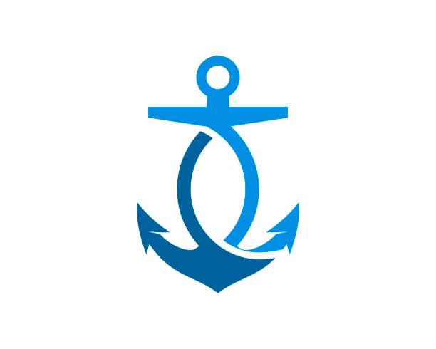 파란색이 있는 추상적 인 해상 앵커 - anchor harbor vector symbol stock illustrations