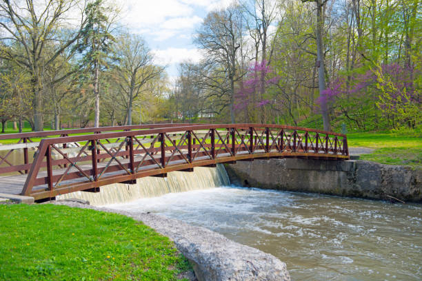 istock Walking Bridge and waterfall-Howard County, Indiana 1321051450