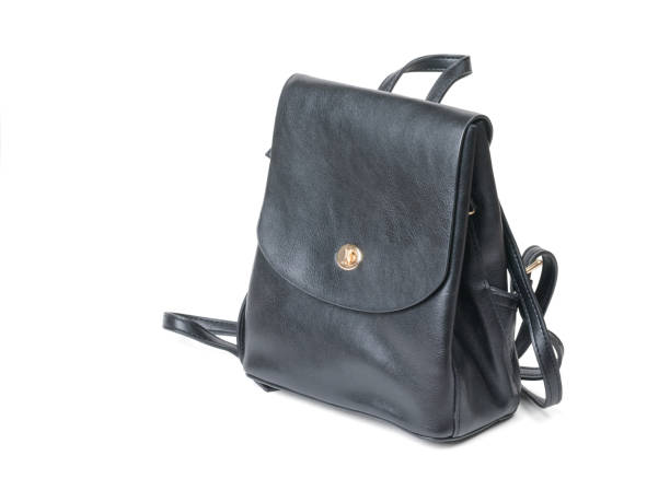 istock Black leather women's backpack isolated on a white background. 1321051619