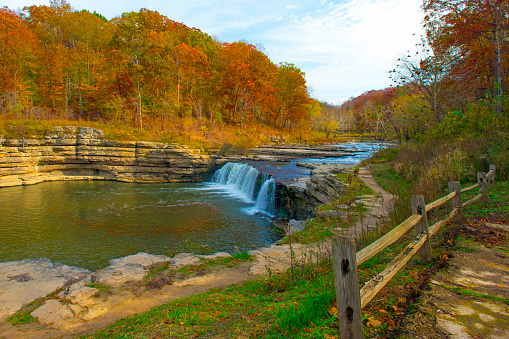 Waterfall-Cataract Falls-45 ft. Drop- On Mill Creek-Owen County Indiana-fall Colors