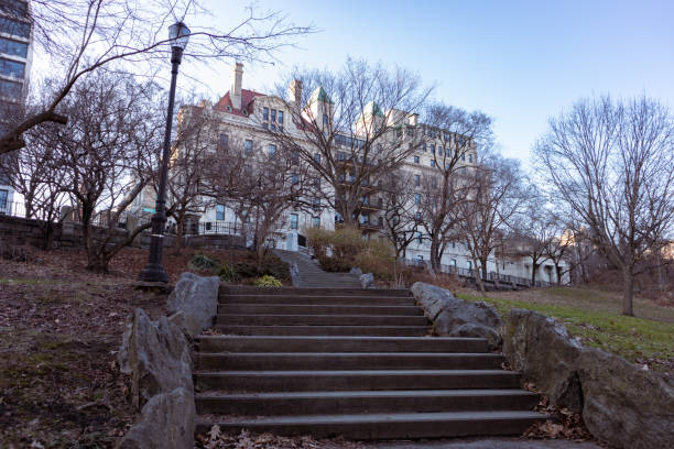 istock Stairs Up a Hill at Morningside Park during the Winter with Bare Trees in Morningside Heights of New York City 1321051676