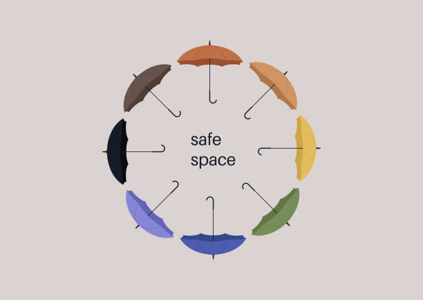 Safe space for LGBTQ community, a rainbow umbrellas pattern Safe space for LGBTQ community, a rainbow umbrellas pattern in the center stock illustrations
