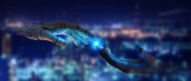 inteligencia artificial futurista con concepto de tecnología robótica, gestión inteligente para ayudar a los humanos a gestionar los negocios para el desarrollo sostenible, la mejora de la eficiencia y la productividad de la industria - robot fotos fotografías e imágenes de stock