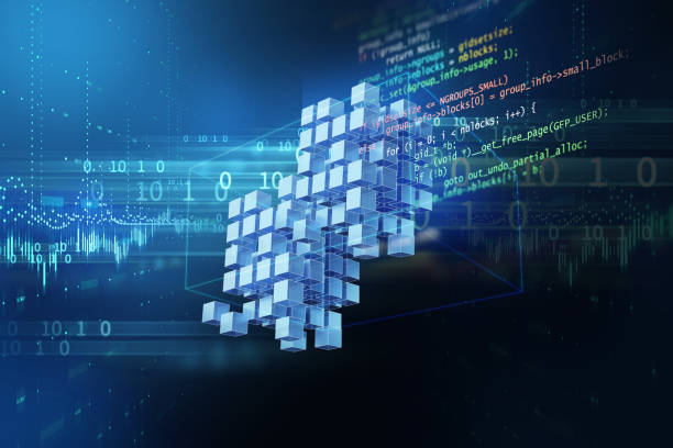 3d rendering of Blockchain on technology background Block chain network concept on technology background 3d illustration non fungible token stock pictures, royalty-free photos & images
