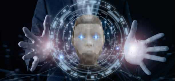 istock business man holding hud of digital artificial intelligence with smart connect to wireframe with global communication to control robot with artificial intelligence by 5g digital connection round world 1321058171