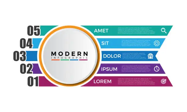 Vector illustration of list of steps, row layout diagram with number sequence, infographic element template isolated on white background