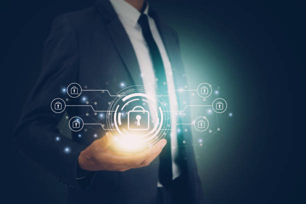 istock Hand of businessman holding virtual lock icon while cyber security, access data and privacy with protection digital, innovation of system protect for identity, business futuristic concept. 1321060870