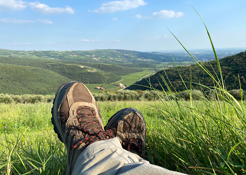 Hiking boots. Relax in hike.