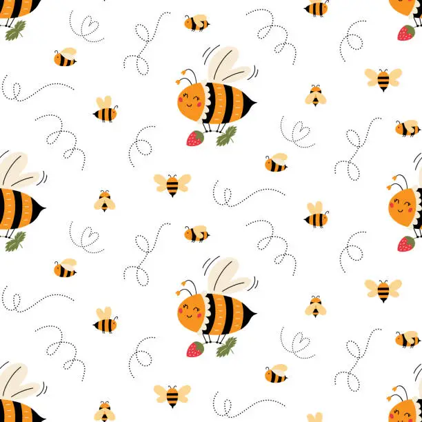 Vector illustration of Bumble bee Seamless pattern Honeybee vector pattern