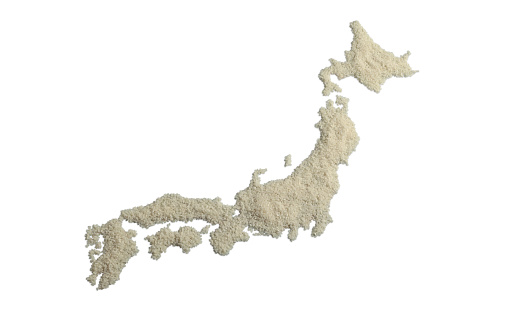 Japan map made of rice isolated on white with clipping path