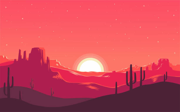 ilustraciones, imágenes clip art, dibujos animados e iconos de stock de declive en el desierto - dusk