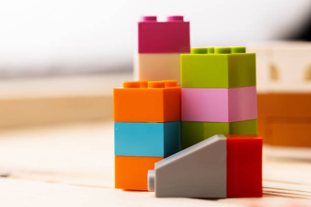 istock Colorful plastic toy building kit details close up 1321078414